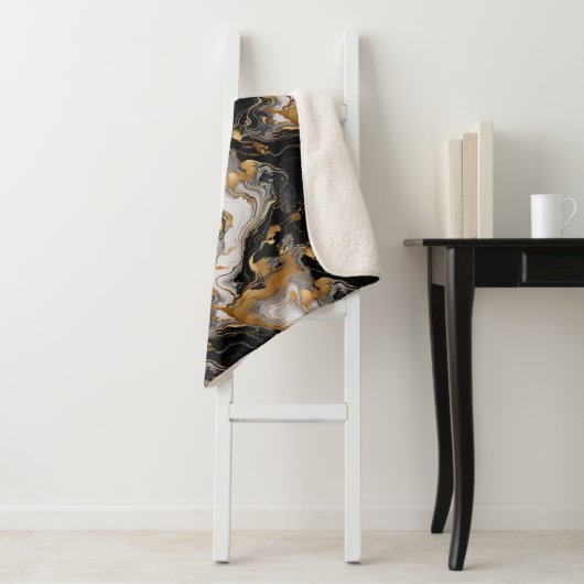 Luxe zwart en goud marmeren sherpa deken (In situ)