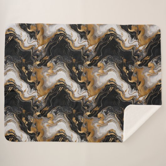 Luxe zwart en goud marmeren sherpa deken (Voorkant (horizontaal))