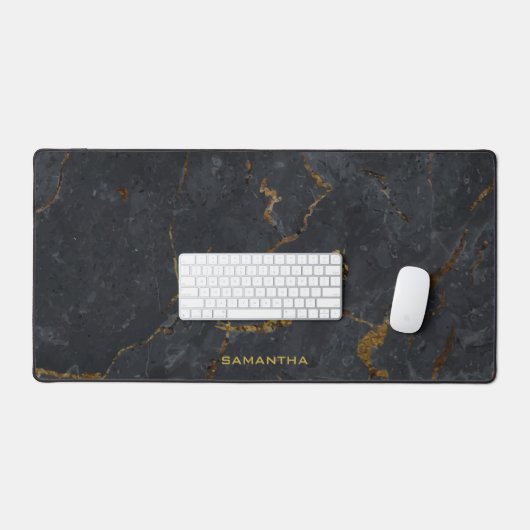 Luxe zwart en goud marmeren textuur monogram bureaumat (Keyboard & Muis)