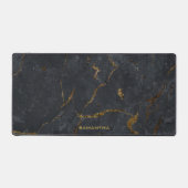 Luxe zwart en goud marmeren textuur monogram bureaumat (Voorkant)