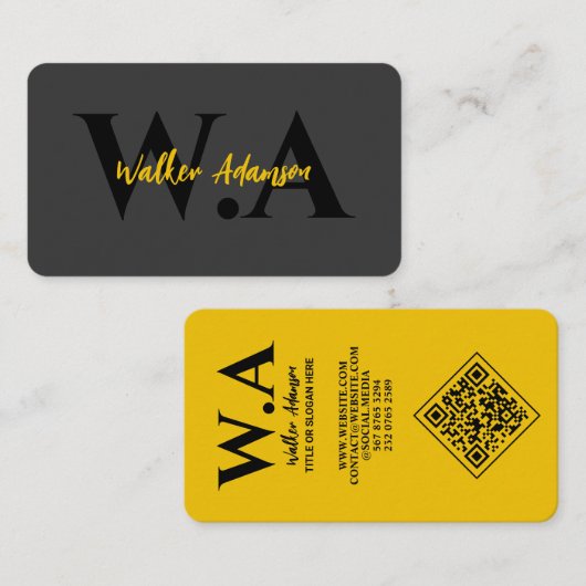 Luxe zwart en goud | Modern professioneel monogram Visitekaartje (Voorkant / Achterkant)