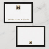 Luxe Zwart en Goud Monogram Notecard Notitiekaartje (Voorkant / Achterkant)