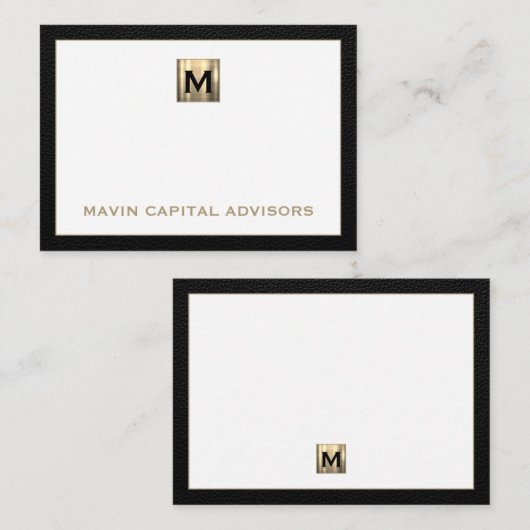 Luxe Zwart en Goud Monogram Notecard Notitiekaartje (Voorkant / Achterkant)