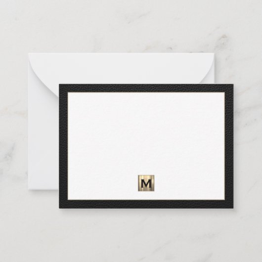 Luxe Zwart en Goud Monogram Notecard Notitiekaartje (Achterkant)