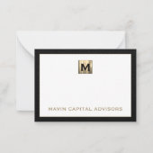 Luxe Zwart en Goud Monogram Notecard Notitiekaartje (Voorkant)