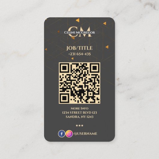 Luxe zwart en goud monogram Visitekaartje met QR (Achterkant)