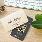 Luxe zwart en goud monogram Visitekaartje met QR
