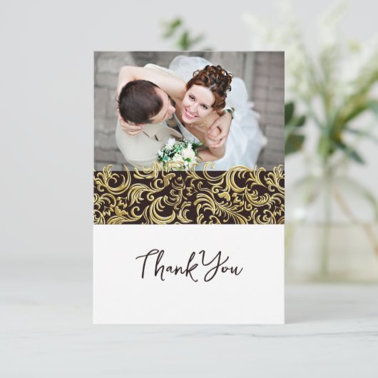 Luxe Zwart en Goud ontwerp met Foto Bedankkaart (Staand voorkant)