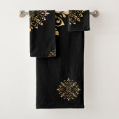 Luxe zwart en goud Ornament Bad Handdoek (Insitu)