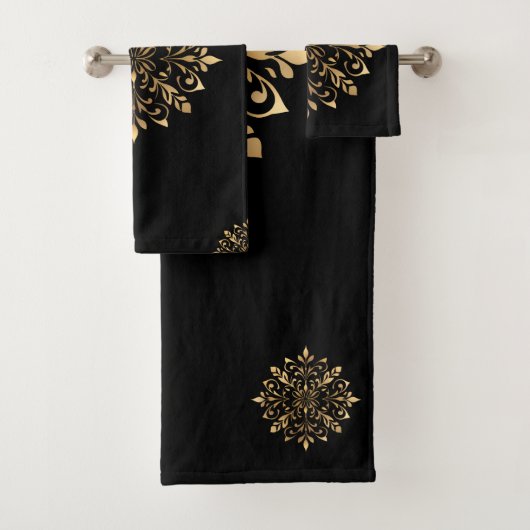 Luxe zwart en goud Ornament Bad Handdoek (Insitu)
