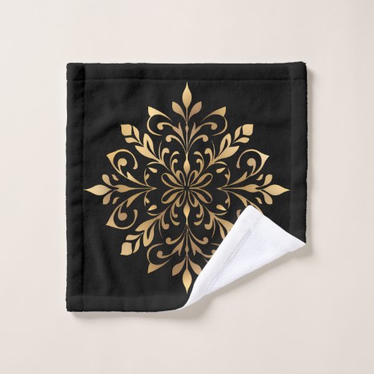 Luxe zwart en goud Ornament Bad Handdoek (Wasdoekje)