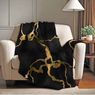 Luxe zwart en goud patroon glam design fleece deken
