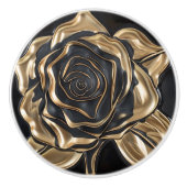 Luxe Zwart en Goud Roos Keramische Knop (Voorkant)
