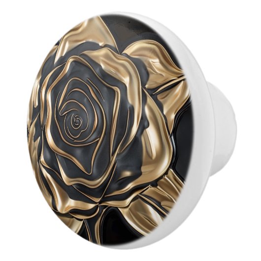 Luxe Zwart en Goud Roos Keramische Knop (Rechts)