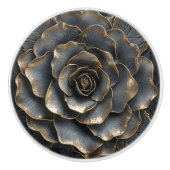 Luxe Zwart en Goud Roos Keramische Knop (Voorkant)