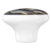 Luxe Zwart en Goud Roos Keramische Knop (Zijkant)