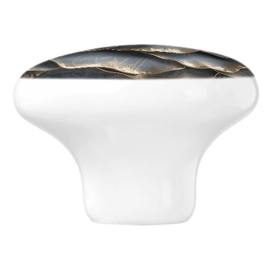 Luxe Zwart en Goud Roos Keramische Knop (Zijkant)