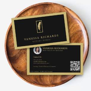 Luxe zwart en goud scanbare QR mobiele notaris Visitekaartje