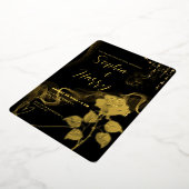Luxe Zwart en Goud Script Folie Floral Wedding Uitnodiging (Gedraaid)