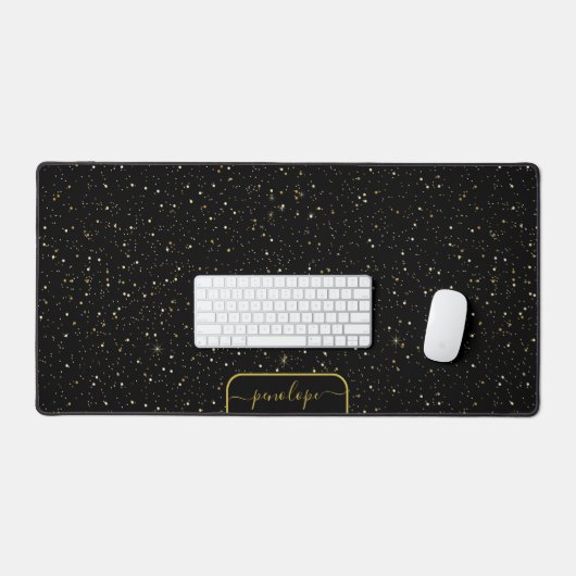 Luxe Zwart en goud sparkles patroon monogram Bureaumat (Keyboard & Muis)