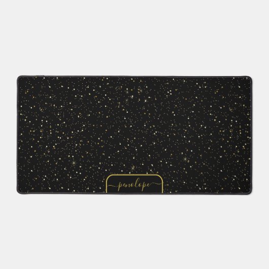 Luxe Zwart en goud sparkles patroon monogram Bureaumat (Voorkant)