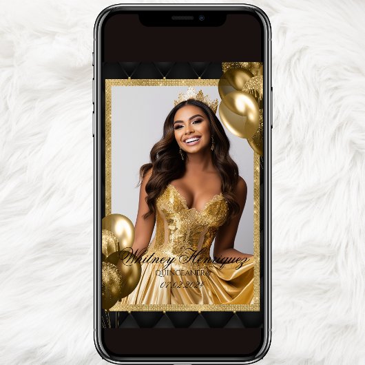 Luxe Zwart en Goud Verjaardag Foto uitnodiging