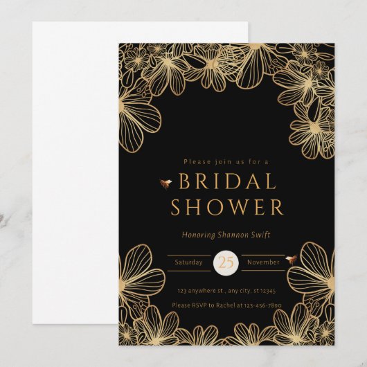 Luxe Zwart en Goud Vrijgezellenfeest Kaart (Voorkant / Achterkant)