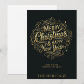 Luxe Zwart en Goud Vrolijk Kerstmis & Nieuwjaar Feestdagenkaart (Voorkant / Achterkant)