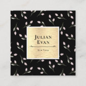 Luxe zwart en gouden bloempatroon vierkante visitekaartje (Voorkant)