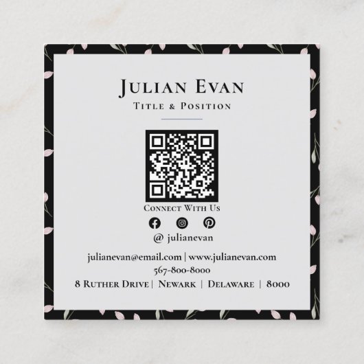 Luxe zwart en gouden bloempatroon vierkante visitekaartje (Achterkant)