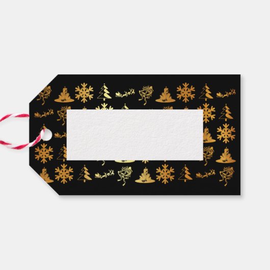 Luxe zwart en gouden kerstfiguren cadeau labels cadeaulabel (Achterkant Horizontaal)