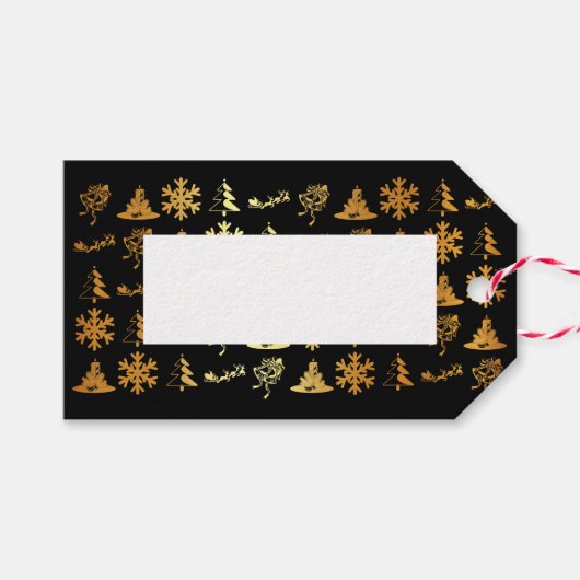 Luxe zwart en gouden kerstfiguren cadeau labels cadeaulabel (Voorkant (Horizontaal))
