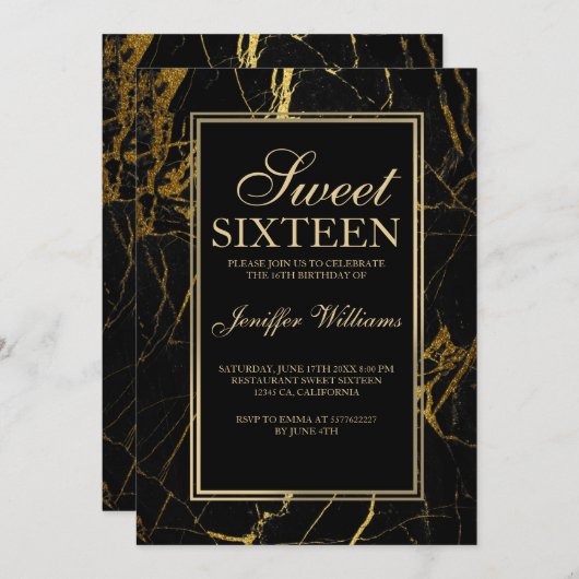 Luxe, zwart en gouden marmer kaart (Voorkant / Achterkant)