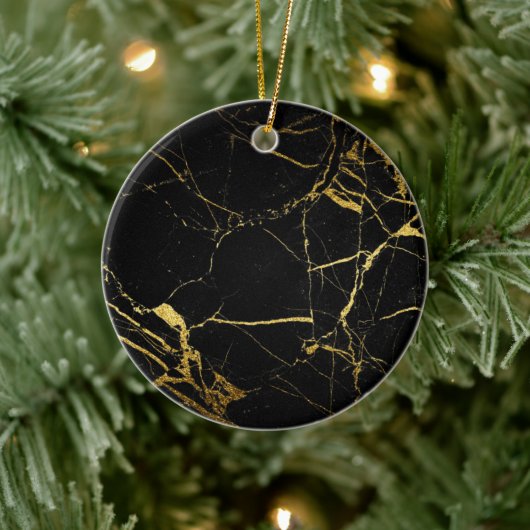 Luxe, zwart en gouden marmer keramisch ornament (Boom)