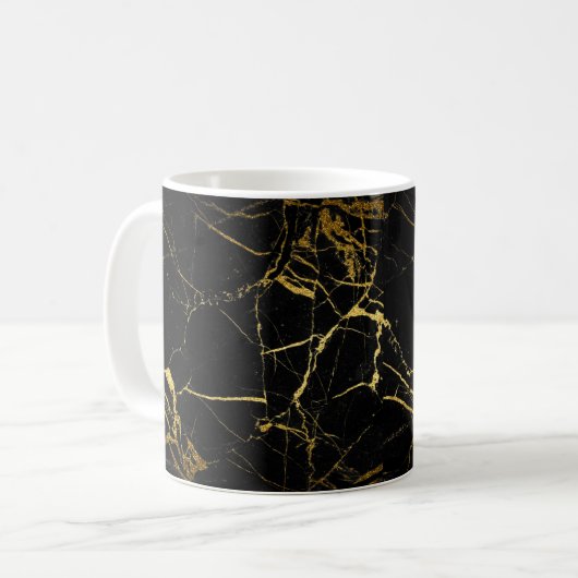 Luxe, zwart en gouden marmer koffiemok (Voorkant links)