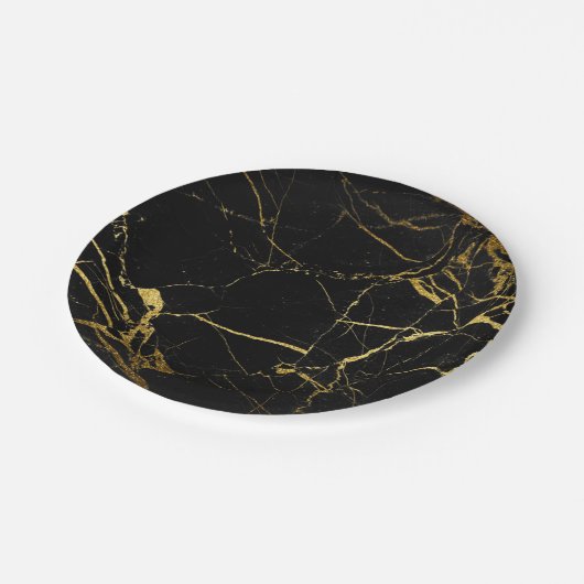 Luxe, zwart en gouden marmer papieren bordje (Gekanteld)