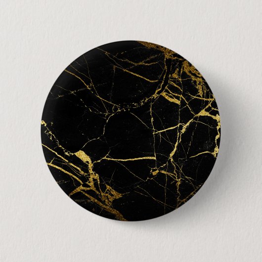 Luxe, zwart en gouden marmer ronde button 5,7 cm (Voorkant)