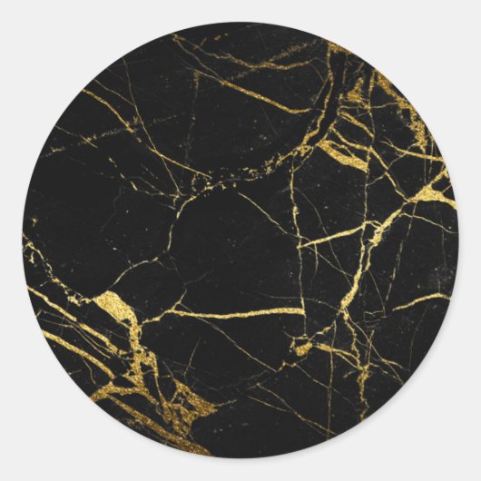 Luxe, zwart en gouden marmer ronde sticker (Voorkant)
