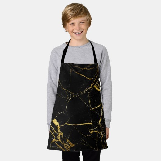 Luxe, zwart en gouden marmer schort (Gedragen)