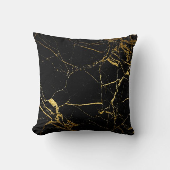 Luxe zwart en gouden marmer textuur kussen (Voorkant)