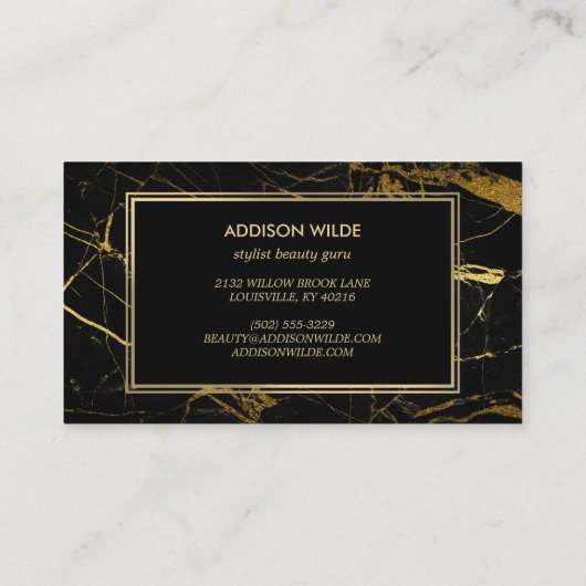 Luxe, zwart en gouden marmer visitekaartje (Achterkant)