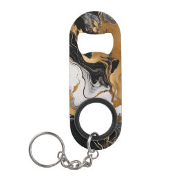 Luxe zwart en gouden marmeren sleutelhanger flesop mini flessenopener