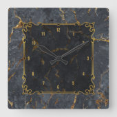Luxe, zwart en goudmarmer goudlijst vierkante klok (Voorkant)