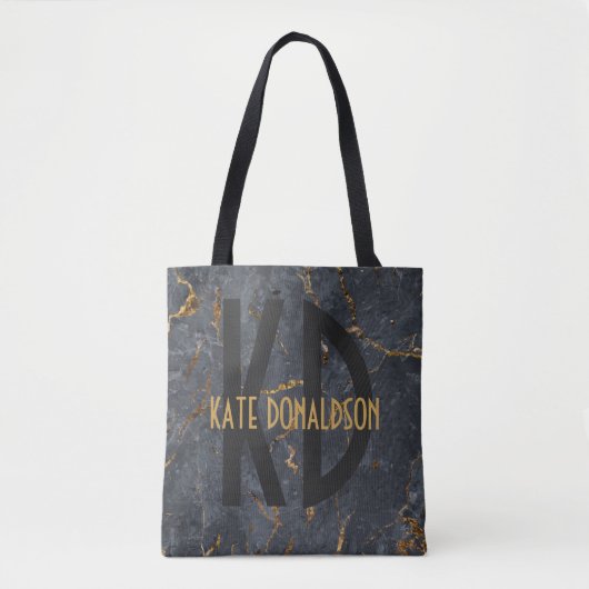Luxe, zwart en goudmarmer, te groot monogram tote bag (Voorkant)