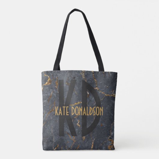 Luxe, zwart en goudmarmer, te groot monogram tote bag (Achterkant)