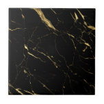 Luxe zwart en goudmarmer tegeltje<br><div class="desc">Een luxe modern motief van marmer met hoog contrasterende zwarte en onechte gouden creëer en intriges op dit keramische tegels. Kunst en design © 1201AM Design Studio | www.1201am.com</div>