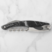 Luxe zwart en grijze faux marmer monogram kurkentrekker (Achterkant)