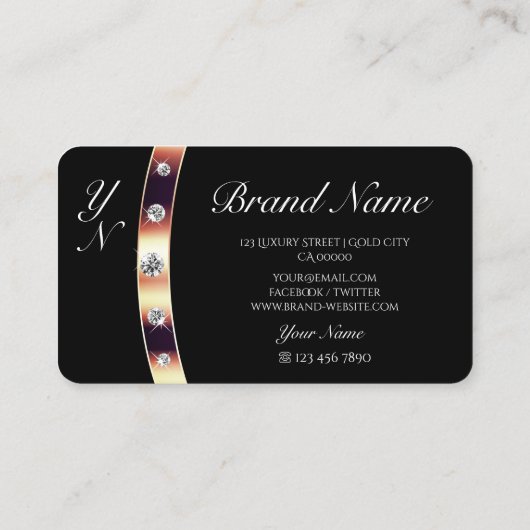 Luxe Zwart en Roos Goud met Initialen Modern Visitekaartje (Achterkant)