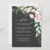 Luxe Zwart en Roze Bloemige Trouwupdate Kaart (Voorkant)