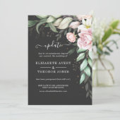 Luxe Zwart en Roze Bloemige Trouwupdate Kaart (Staand voorkant)